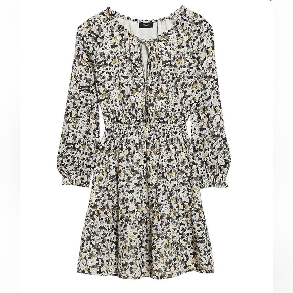 Theory Graphic Silk Drawstring Mini Dress - Picture 1 of 10